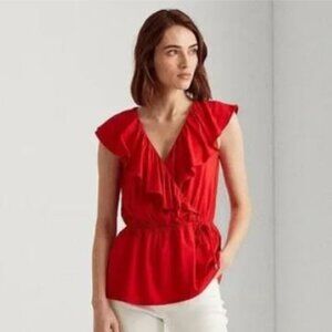 NWT Lauren Ralph Lauren Women's Ruffle Trim Jersey Knit Sleeveless Top